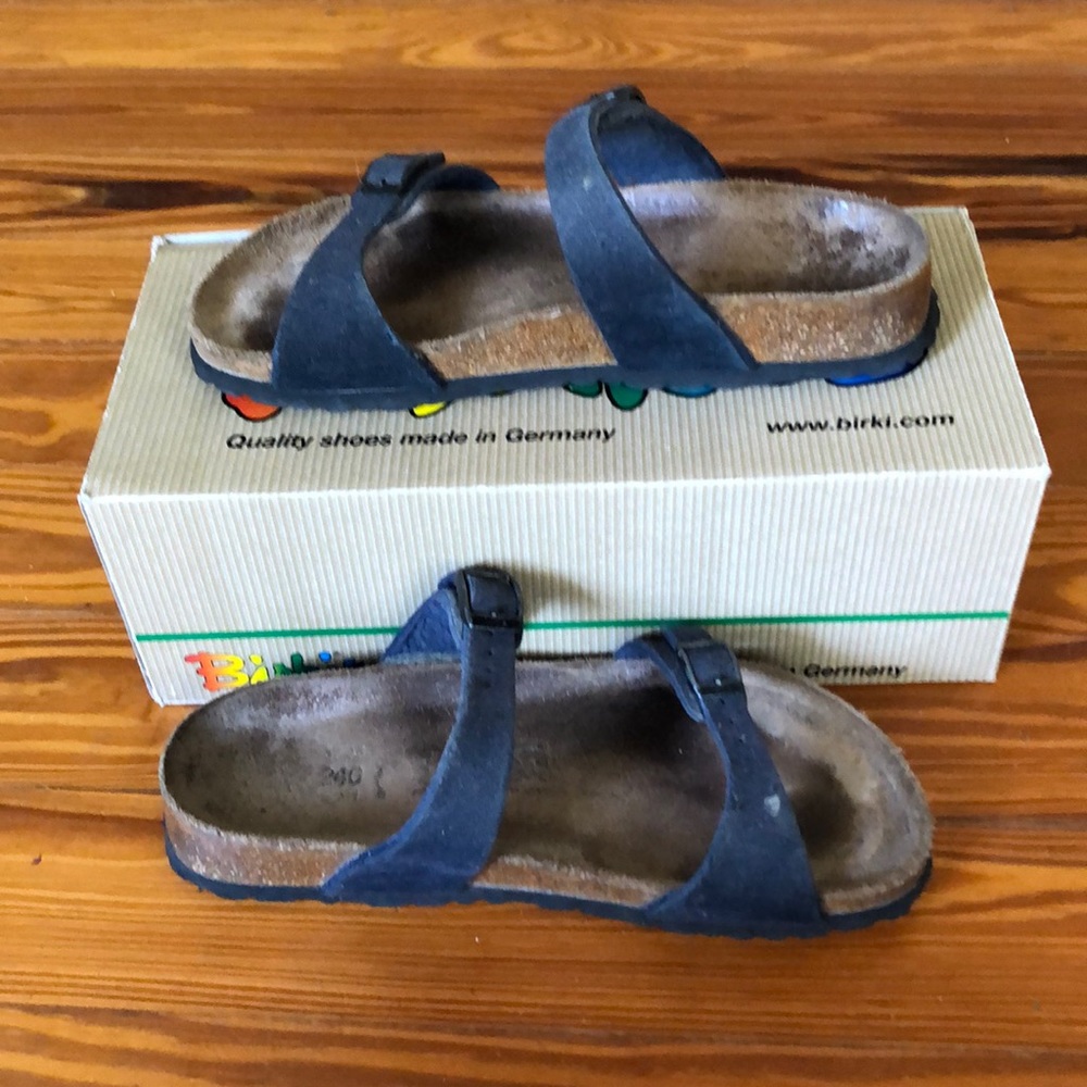 Ladies 6 Navy Tahini Soft Birkenstock Birki’s